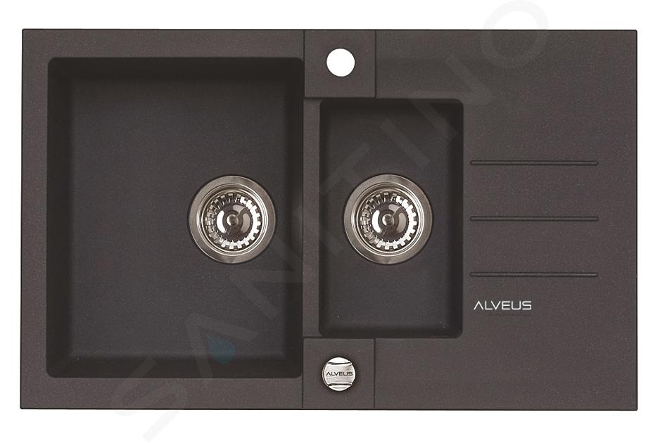 Alveus Rock - Fregadero de granito 780x480 mm, con control de desagüe, carbon 1090955