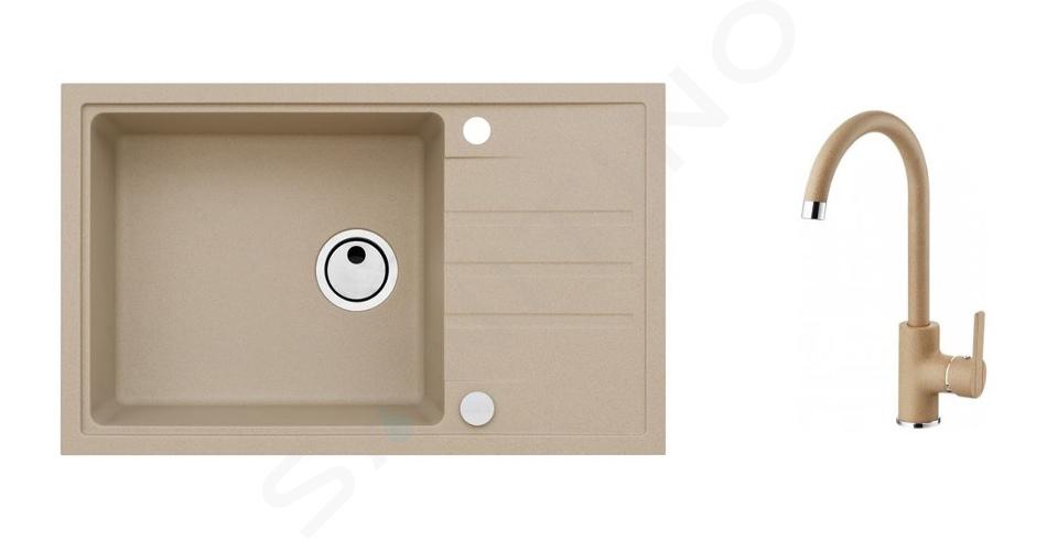 Alveus Sets - Set spoelbak Intermezzo 130 en keukenkraan Tonia, beige SETA025