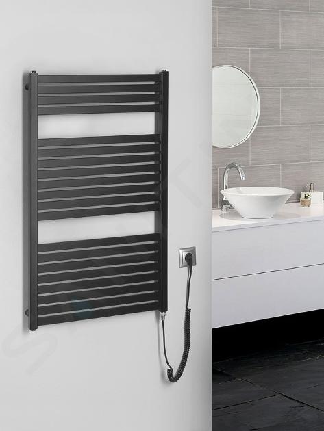 Aqualine Toalleros eléctricos - Toallero eléctrico Tondi-E 450x970 mm, 300  W, negro mate DE456T