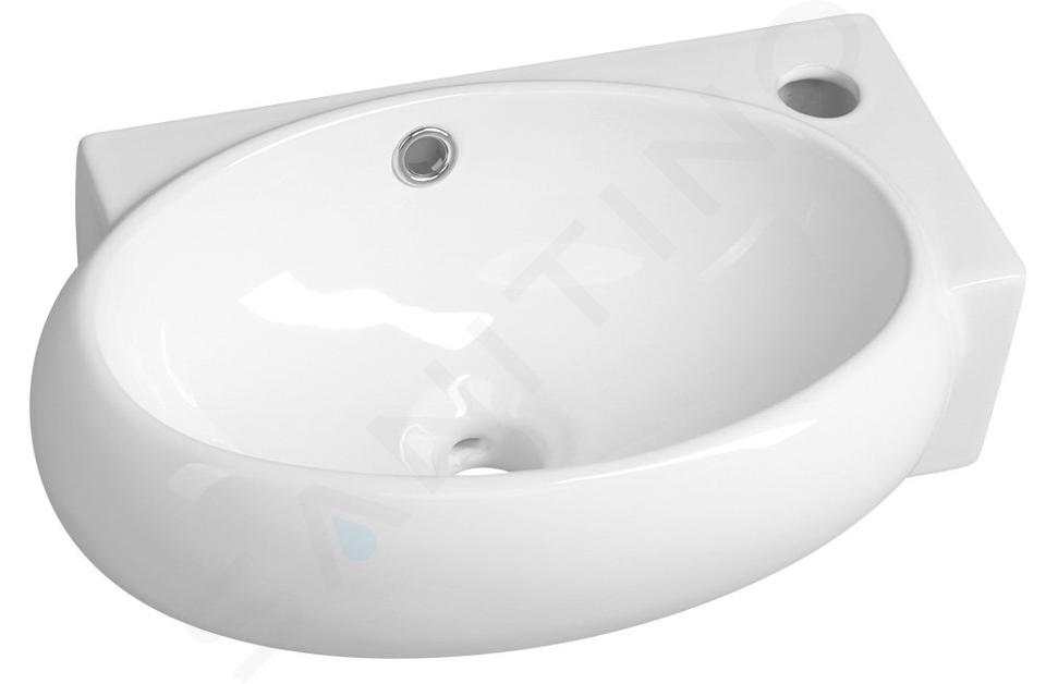 Sapho Small - Ribera fontein, 43x29 cm, met overloop, met kraangat rechts, wit AR497