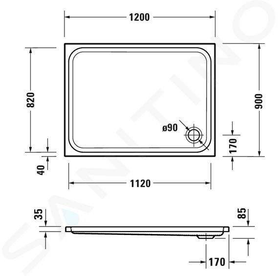 Duravit DCode Duschtasse 1200x900x85 mm, Antislip, weiß