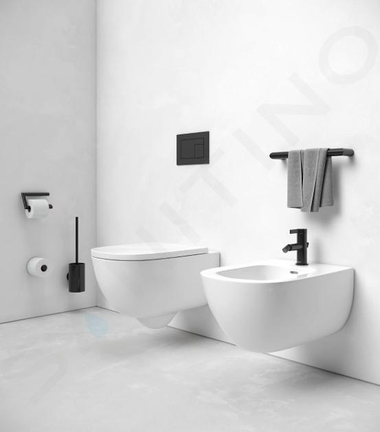 Keuco Reva - Escobilla de WC de pared con soporte, negro mate