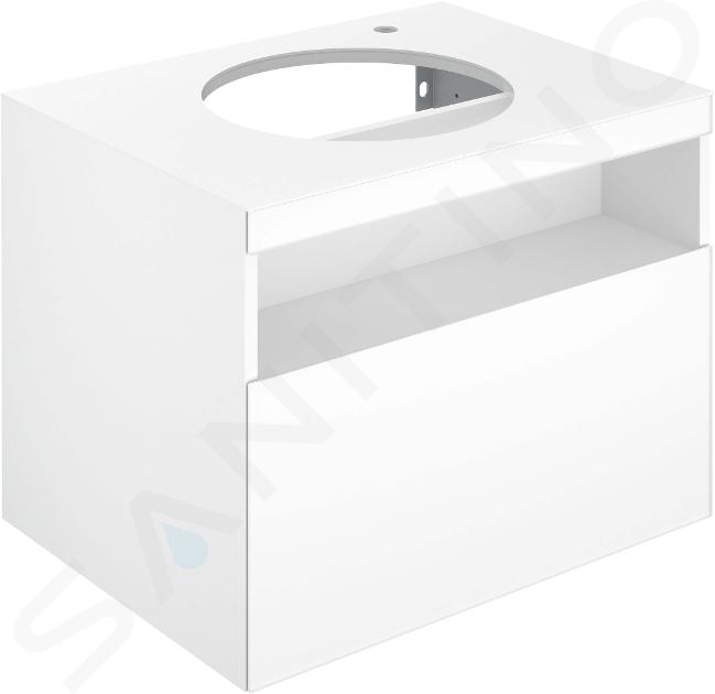 Keuco Stageline - Umývadlová skrinka, 65x55x49 cm, s výrezom na umývadlo a batériu vpravo, s osvetlením a USB, biela 32855300100