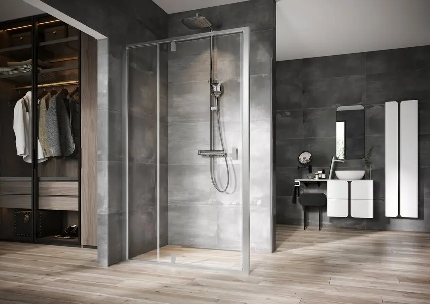 Levně Ravak Nexty - Pevná boční stěna 90 cm, satin/čiré sklo 90O70U00Z1