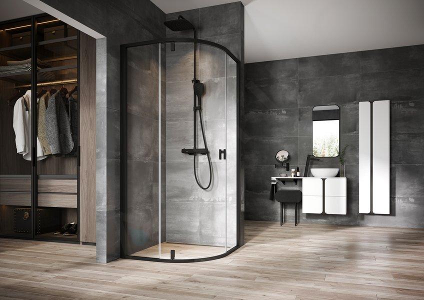 Ravak Nexty - Cabine de douche quart de rond, 100x100 cm, noir/verre clair 3O6AA300Z1