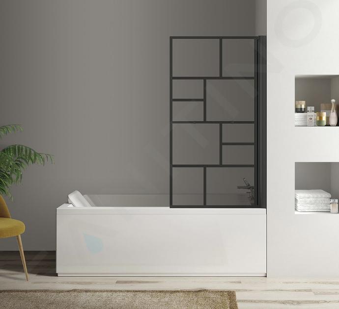 Polysan Parana - Paroi de baignoire pneumatique 80 cm, noir mat/verre transparent 30346B