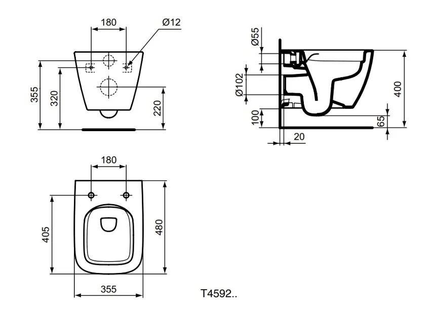 IDEAL STANDARD ILIFE B VASO SOSPESO RIMLESS + BIANCO LUCIDO - Fisso