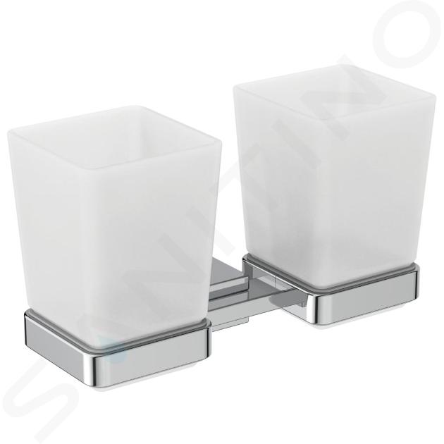 Ideal Standard IOM Square - Vasos para cepillos de dientes con soporte, cristal opaco/cromo E2205AA