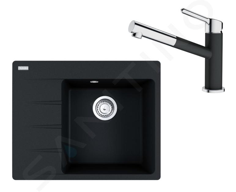 Franke Colonnes - Ensemble G223, évier en fragranit CNG 611-62 TL / 7 et mitigeur FC 3055.901, noir mat / chrome 114.0675.668