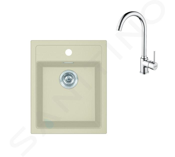 Franke Set - Set da cucina T100, lavello in tectonite SID 610-40 e miscelatore FP 9000.031, beige/cromo 143.0675.706