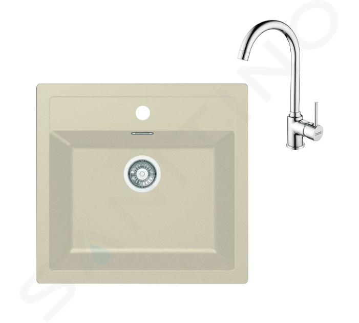 Franke Sets - Keukenset T102, tectonite spoelbak SID 610 en keukenkraan FP 9000.031, beige/chroom 143.0675.722