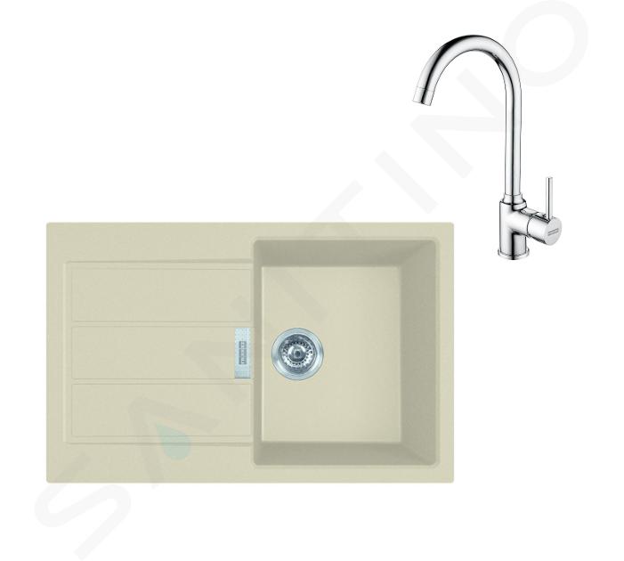 Franke Sets - Keukenset T104, tectonite spoelbak S2D 611-78 en keukenkraan FP 9000.031, beige/chroom 143.0675.728