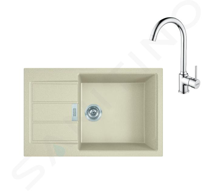 Franke Sets - Keukenset T106, tectonite spoelbak S2D 611-78 XL en keukenkraan FP 9000.031, beige/chroom 143.0675.734