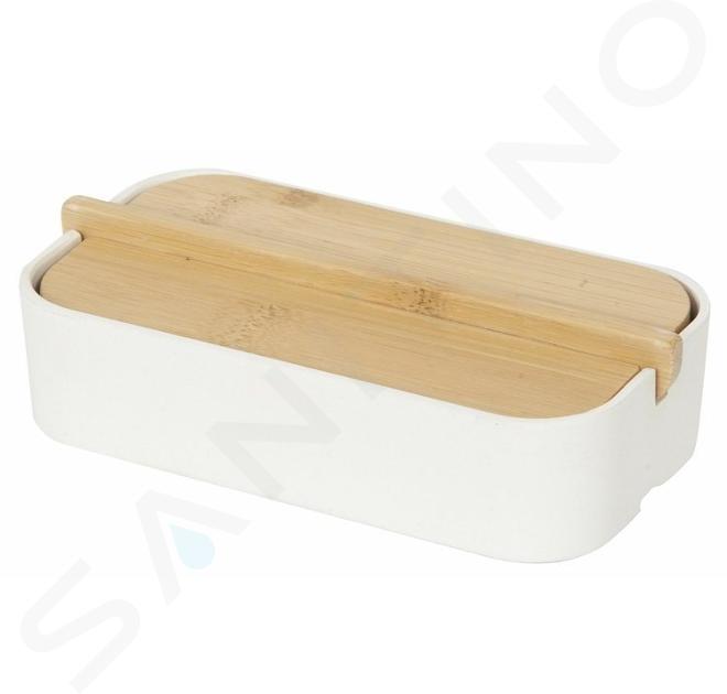 Compactor Make-up organizer - Opbergdoos 4x15x8 cm, met deksel, wit kunststof/bamboe RAN10268