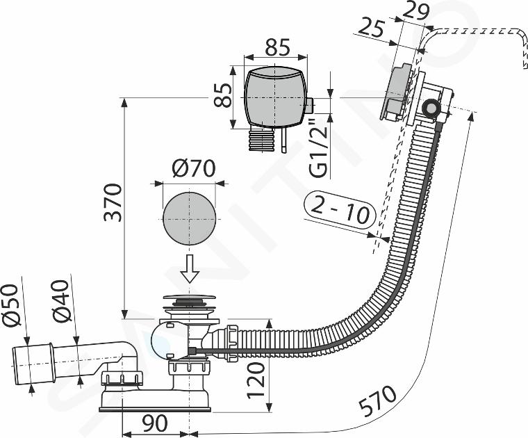 kielle Set di scarico - Sistema di scarico e troppopieno per vasca da bagno  con erogazione, lunghezza 570 mm, cromo 11601030