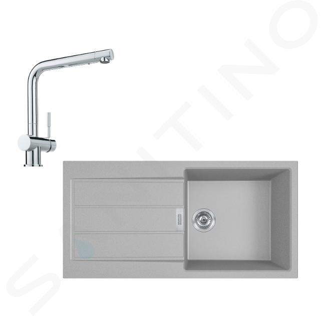 Franke Set - Set da cucina T76, lavello in tectonite S2D 611-100 e miscelatore Samoa, grigio/cromo 143.0650.602