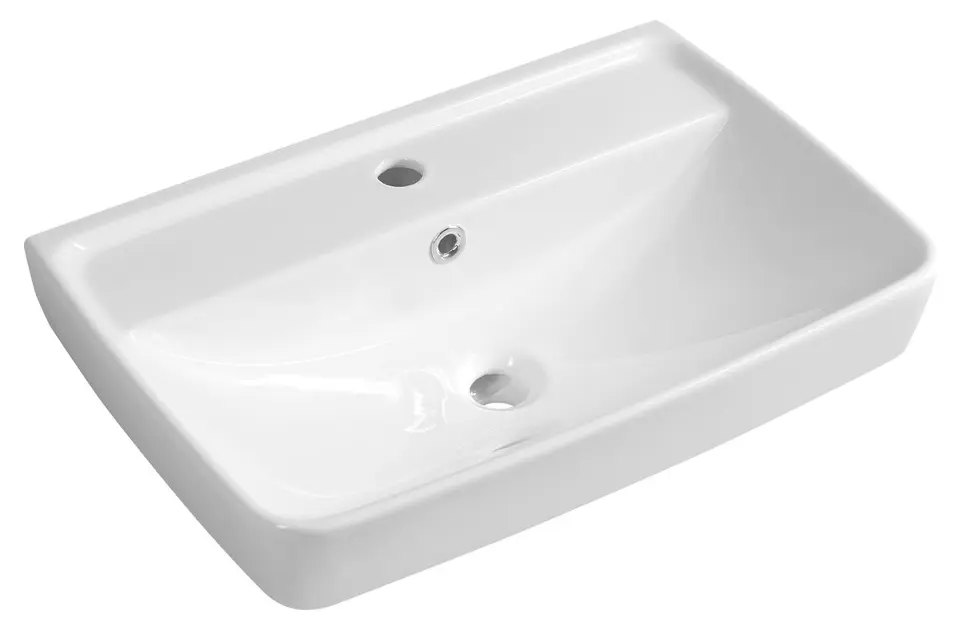 Aqualine - Lavabo 60x40 cm, con troppopieno, con foro per miscelatore, bianco TU0351