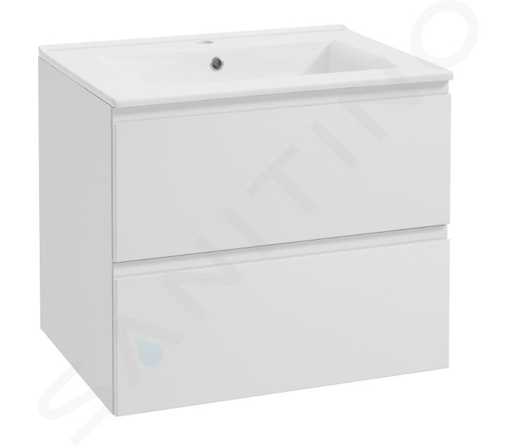 kielle Oudee - Meuble avec lavabo, 60x55x46 cm, 2 tiroirs, blanc brillant 50002S60