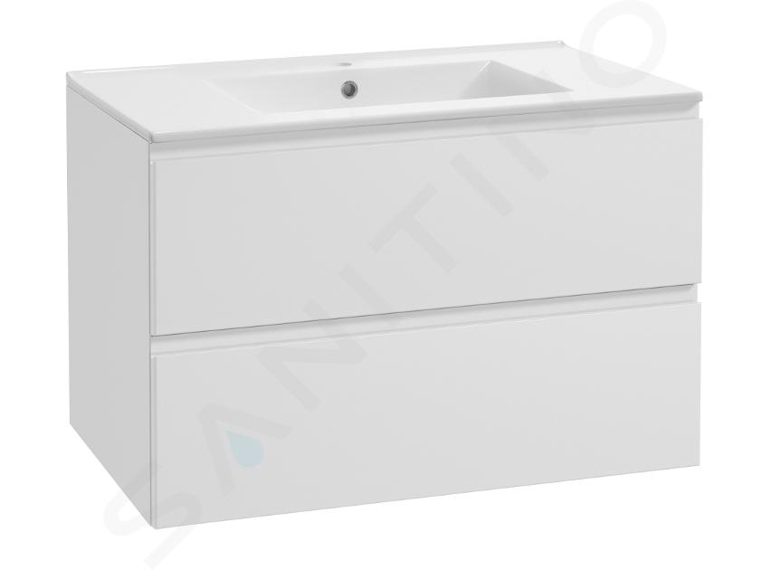 kielle Oudee - Mobiletto completo di lavabo, 80x55x46 cm, 2 cassetti, bianco lucido 50002S80