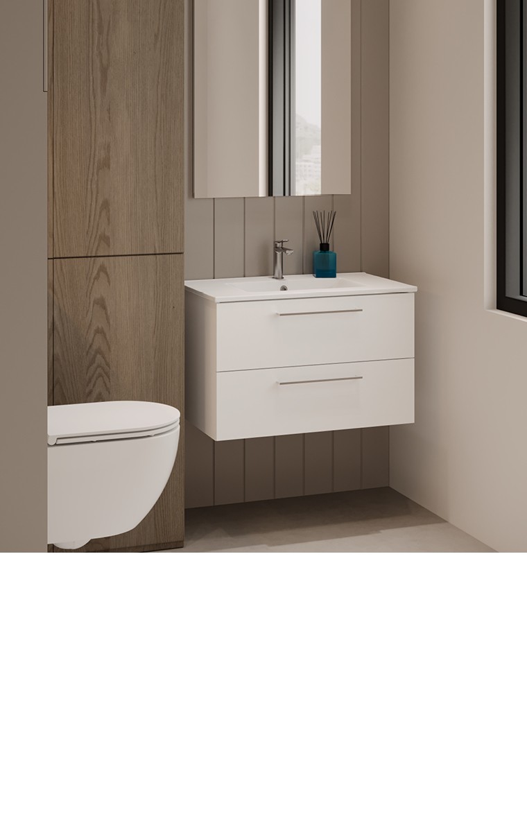 kielle Vega - Mobiletto completo di lavabo,80x50x46 cm, 2 cassetti, bianco lucido 50018S80