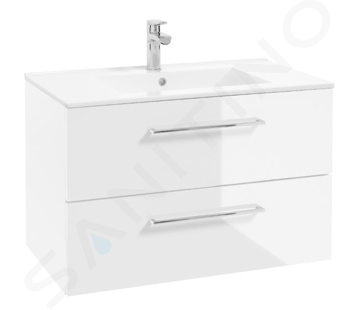 kielle Vega - Mobiletto completo di lavabo,80x50x46 cm, 2 cassetti, bianco lucido 50018S80