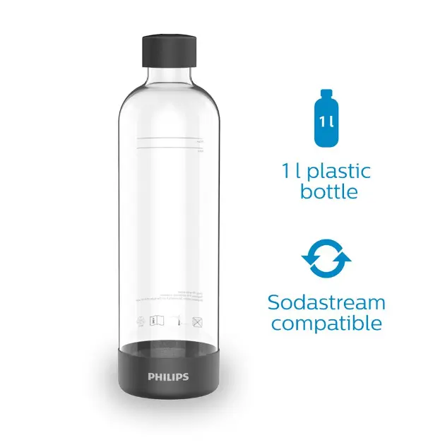 Philips GoZero - Botella para máquina para hacer agua con gas, 2 uds,  capacidad de 1 l, plástico/gris ADD911GR/10