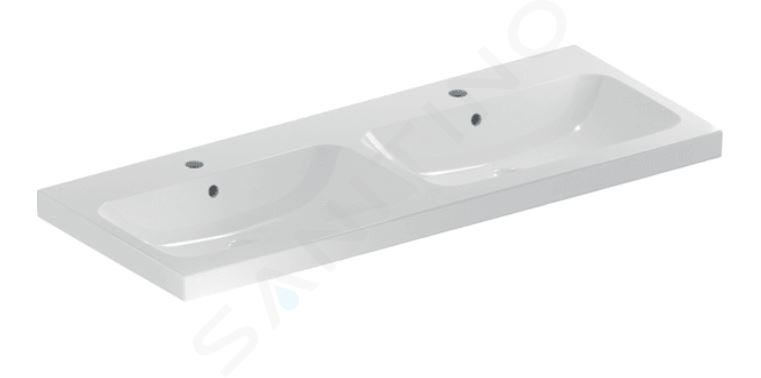 Geberit iCon - Lavabo a doppia vasca 1200x480 mm, con troppopieno, 2 fori per miscelatore, bianco 501.838.00.1