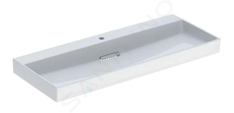 Geberit ONE - Umývadlo, 120x48x14 cm, skrytý prepad, s otvorom na batériu, vodorovný odtok, KeraTect, biela 505.048.00.1
