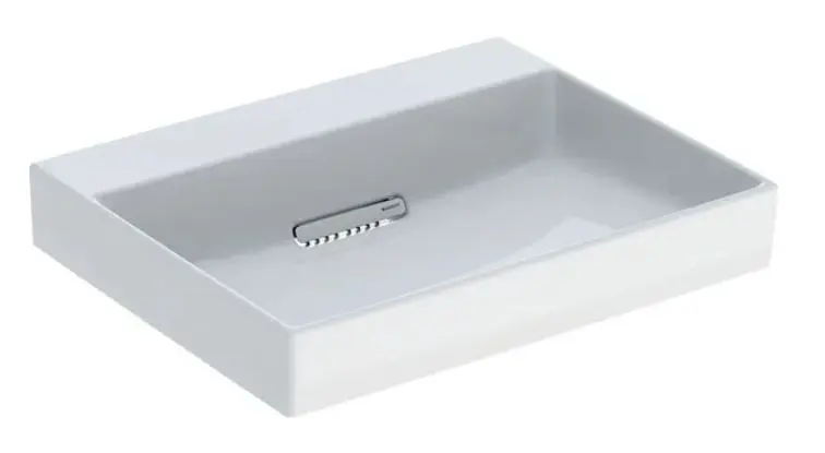 Geberit ONE - Lavabo 600x480x142 mm, troppopieno a scomparsa, senza foro per miscelatore, scarico orizzontale, KeraTect, bianco 505.033.00.1