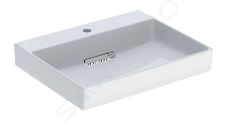 Geberit ONE - Lavabo 600x480x142 mm, troppopieno a scomparsa, con foro per miscelatore, scarico orizzontale, KeraTect, bianco 505.034.00.1