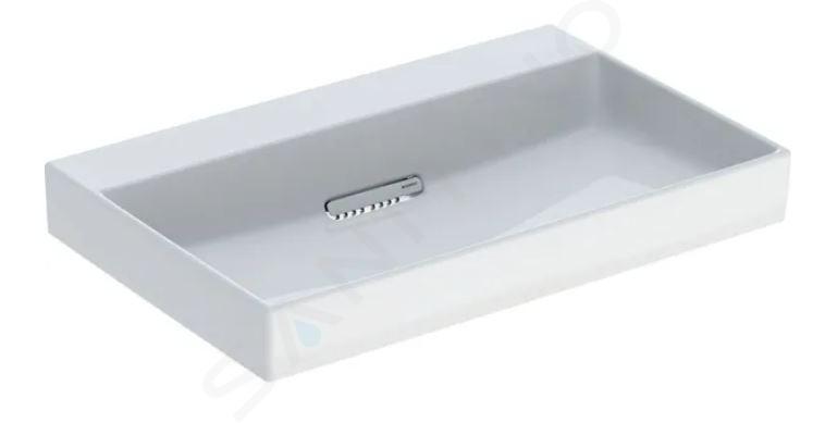 Geberit ONE - Lavabo 75x48x14 cm, rebosadero oculto, sin orificio para grifo, desagüe horizontal, KeraTect, blanco 505.035.00.1