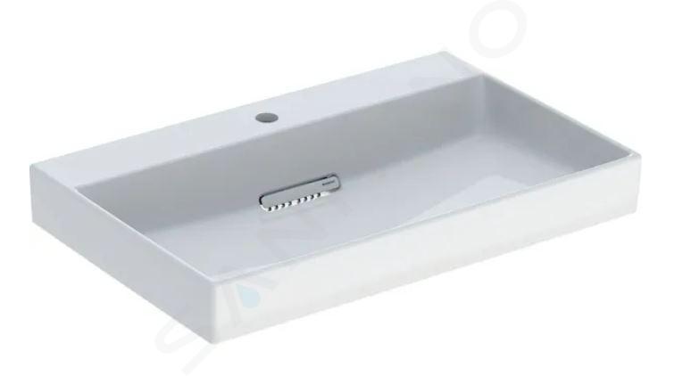 Geberit ONE - Lavabo 750x480x142 mm, trop-plein caché, avec trou pour robinetterie, sortie horizontale, KeraTect, blanc 505.036.00.1