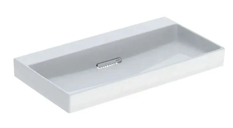 Geberit ONE - Waschtisch 90x48x14 cm, verdeckter Überlauf, ohne Hahnloch, waagerechter Abgang, KeraTect, weiß 505.037.00.1