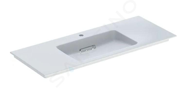 Geberit ONE - Lavabo de mueble 1200x480x130 mm, rebosadero oculto, con orificio para grifo, desagüe horizontal, KeraTect, blanco 505.017.00.1