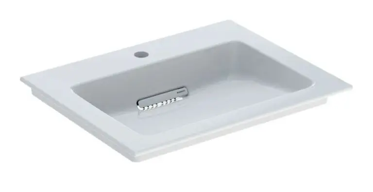 Geberit ONE - Lavabo de mueble 600x480x130 mm, rebosadero oculto, con orificio para grifo, desagüe horizontal, KeraTect, blanco 505.002.00.1