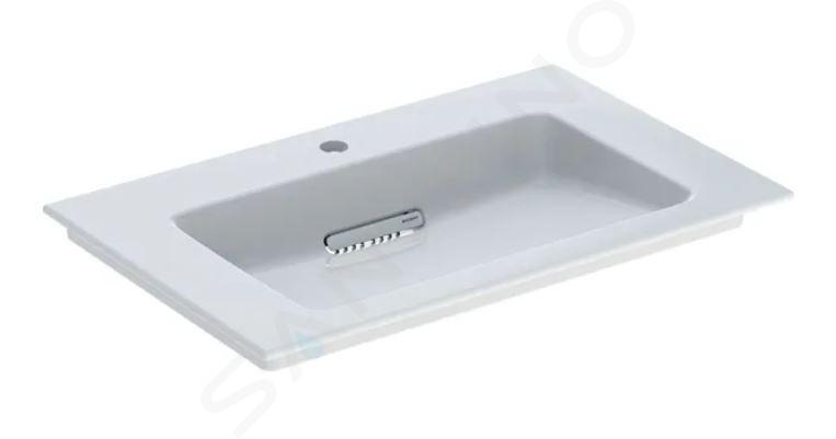 Geberit ONE - Lavabo de mueble 75x48x13 cm, rebosadero oculto, con orificio para grifo, desagüe horizontal, KeraTect, blanco 505.004.00.1