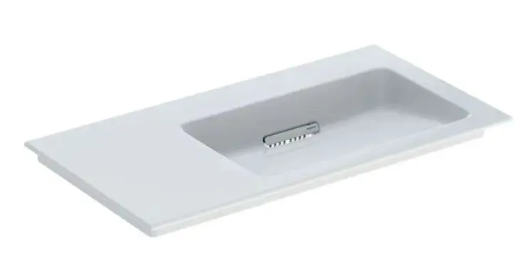 Geberit ONE - Lavabo da mobile 90x48x13 cm, troppopieno a scomparsa, senza foro per miscelatore, scarico orizzontale, KeraTect, bianco 505.013.00.1