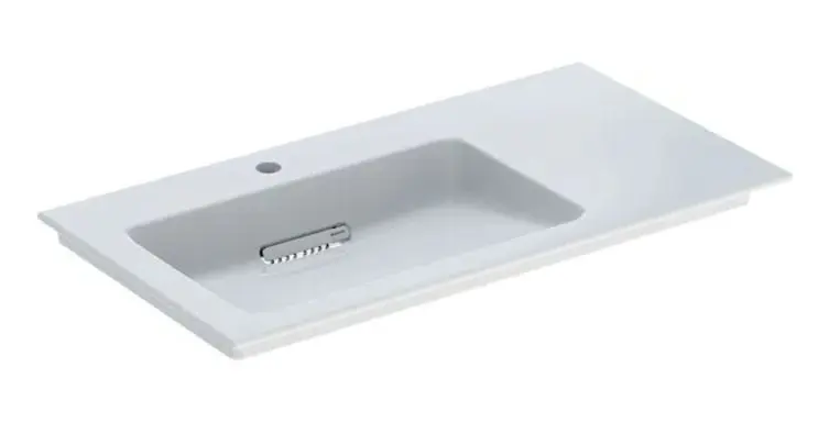 Geberit ONE - Lavabo de mueble 900x480x131 mm, rebosadero oculto, con orificio para grifo, desagüe horizontal, KeraTect, blanco 505.007.00.1