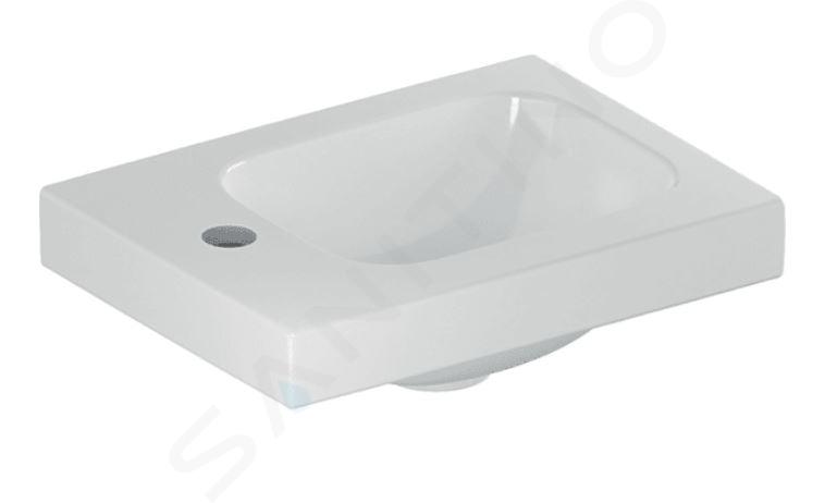 Geberit iCon - Handwaschbecken 38x28x13 cm, ohne Überlauf, 1 Hahnloch links, KaraTect, weiß 501.831.00.2