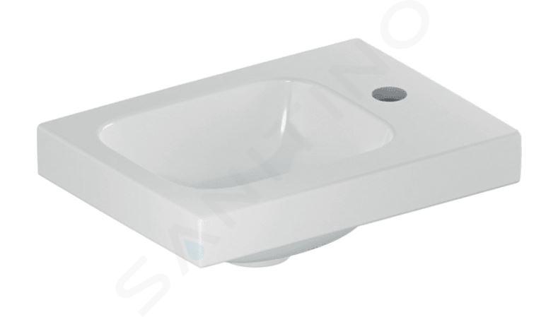 Geberit iCon - Handwaschbecken 38x28x13 cm, ohne Überlauf, 1 Hahnloch rechts, KaraTect, weiß 501.830.00.2