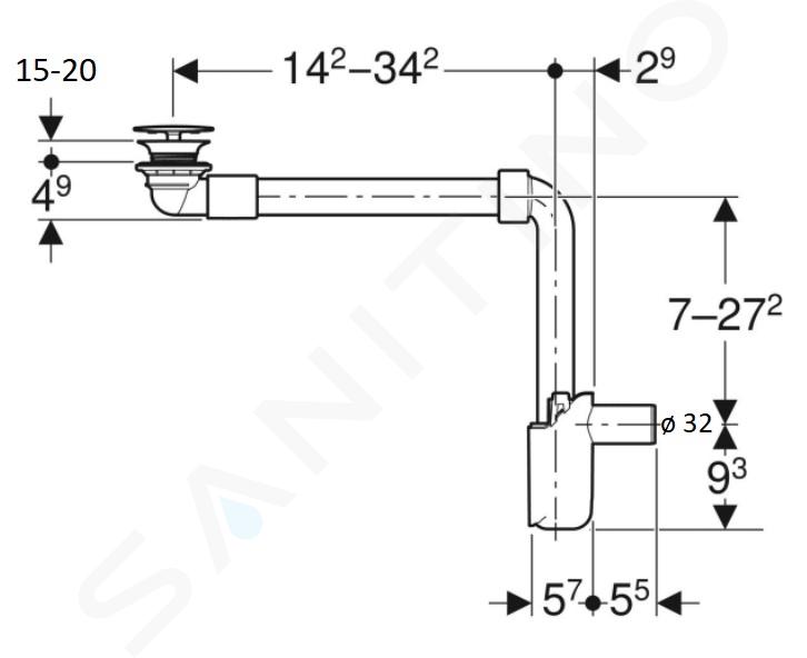 Geberit ONE - Sifone salvaspazio con piletta per lavabi senza troppopieno,  d 32 mm, bianco 152.089.01.1