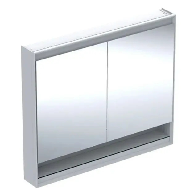 Geberit ONE - Spiegelkast met LED-verlichting, 1050x900x150 mm, 2 deuren, met nis, aluminium 505.834.00.1