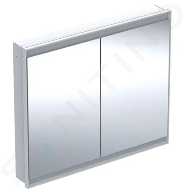 Geberit ONE - Mobiletto a specchio con illuminazione LED, 1050x900x150 mm, 2 ante, da incasso, alluminio 505.804.00.1