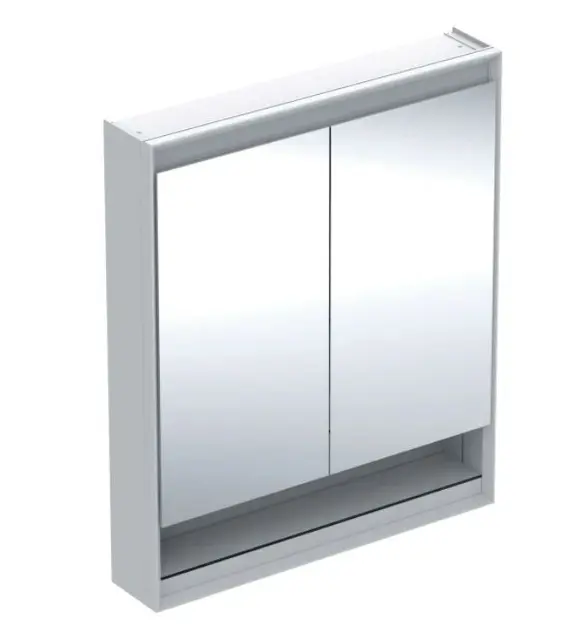 Geberit ONE - Zrcadlová skříňka s LED osvětlením, 75x90x15 cm, 2 dvířka, s nikou, hliník 505.832.00.1