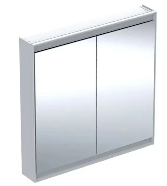Levně Geberit ONE - Zrcadlová skříňka s LED osvětlením, 90x90x15 cm, 2 dvířka, hliník 505.813.00.1