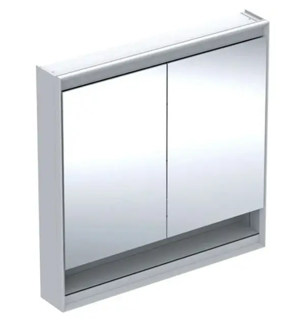Levně Geberit ONE - Zrcadlová skříňka s LED osvětlením, 90x90x15 cm, 2 dvířka, s nikou, hliník 505.833.00.1