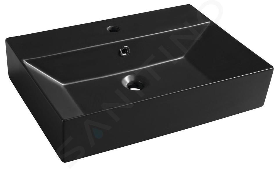 Sapho Isvea - Lavabo Sistema, 600x420 mm, con sfioratore, foro per rubinetto, nero opaco 10SF50060-2N