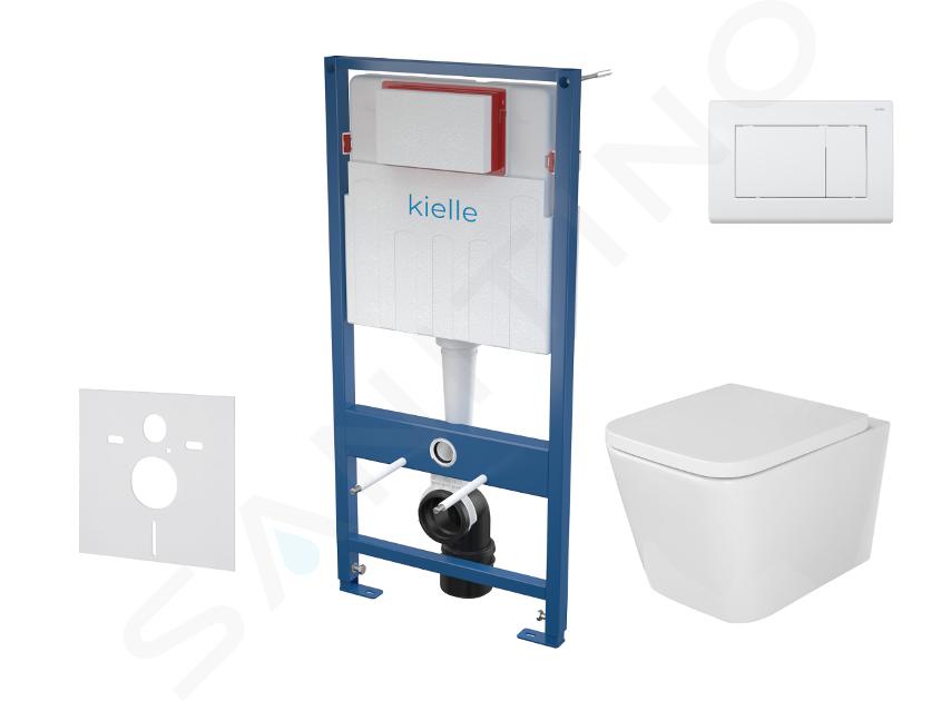 kielle Genesis - Set con modulo di installazione, vaso WC Arkas I, copriwater softclose e placca di comando Gemini III, bianco lucido 30505SS01