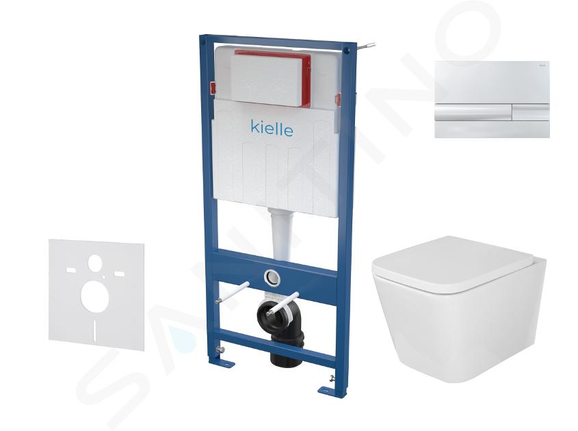 kielle Genesis - Set con modulo di installazione, vaso WC Arkas I, copriwater softclose e placca di comando Gemini I, cromo 30505SS02