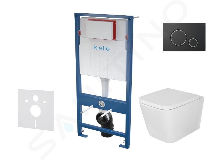 kielle Genesis - Set con modulo di installazione, vaso WC Arkas I, copriwater softclose e placca di comando Gemini II, nero opaco / cromo 30505SS04